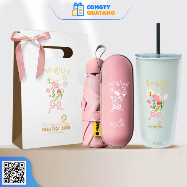 Set quà tặng 20/10 ly giữ nhiệt, ô dù SQ2018 - Công ty Quà tặng