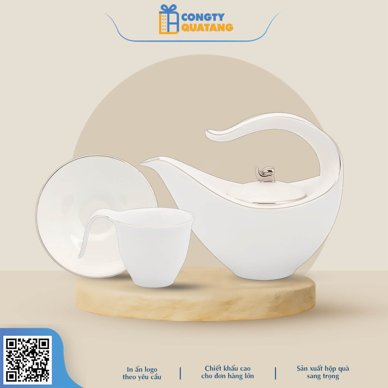 Bộ Ấm Chén Minh Long 0.45 L – Anh Vũ – Chỉ Bạch Kim 1458004303 - congtyquatang.com.vn