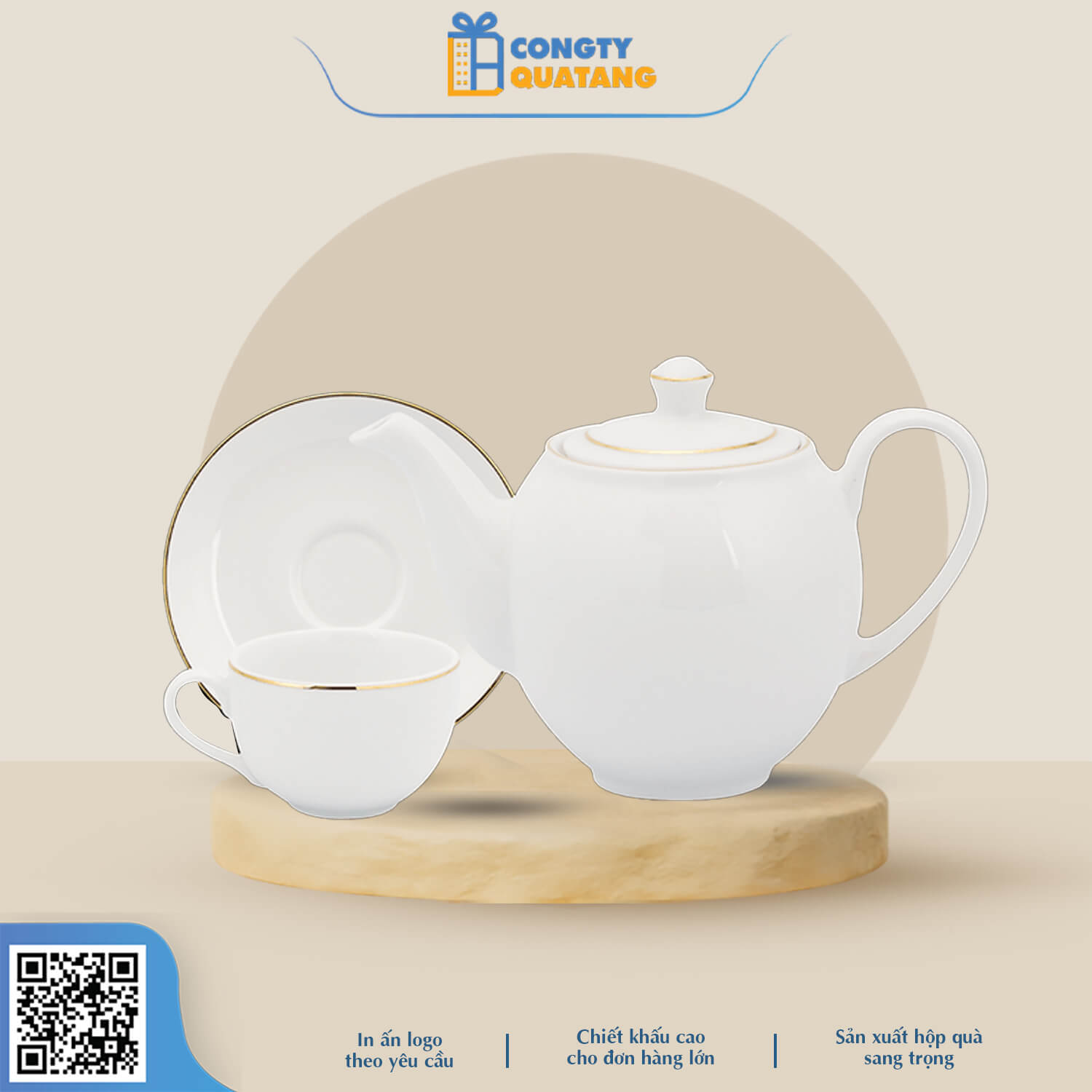 Bộ Ấm Chén Minh Long 0.5 L – Camellia – Chỉ Vàng 1503801403 - congtyquatang.com.vn