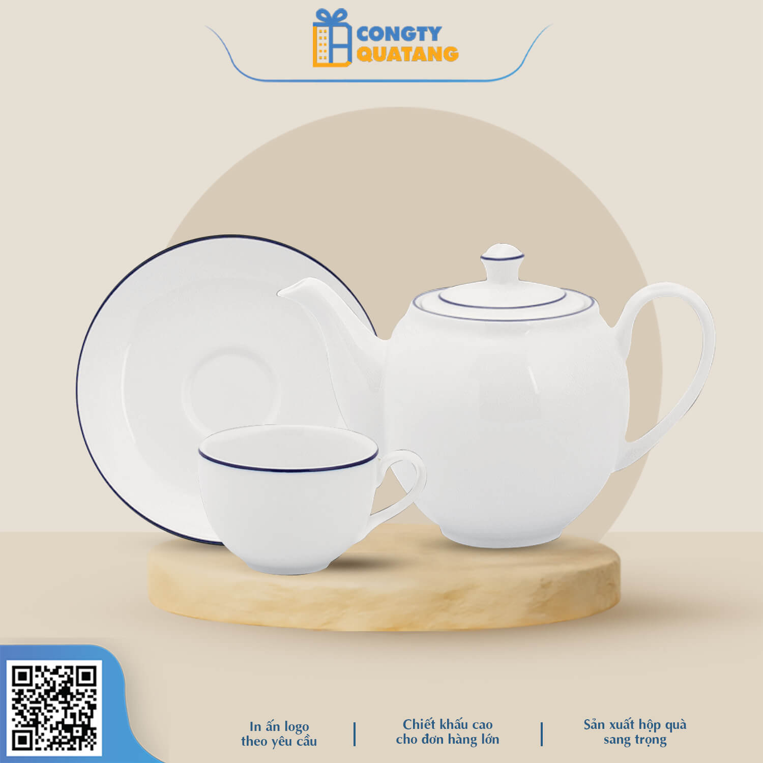 Bộ Ấm Chén Minh Long 0.8 L – Camellia – Chỉ Xanh Dương 1803802103 - congtyquatang.com.vn