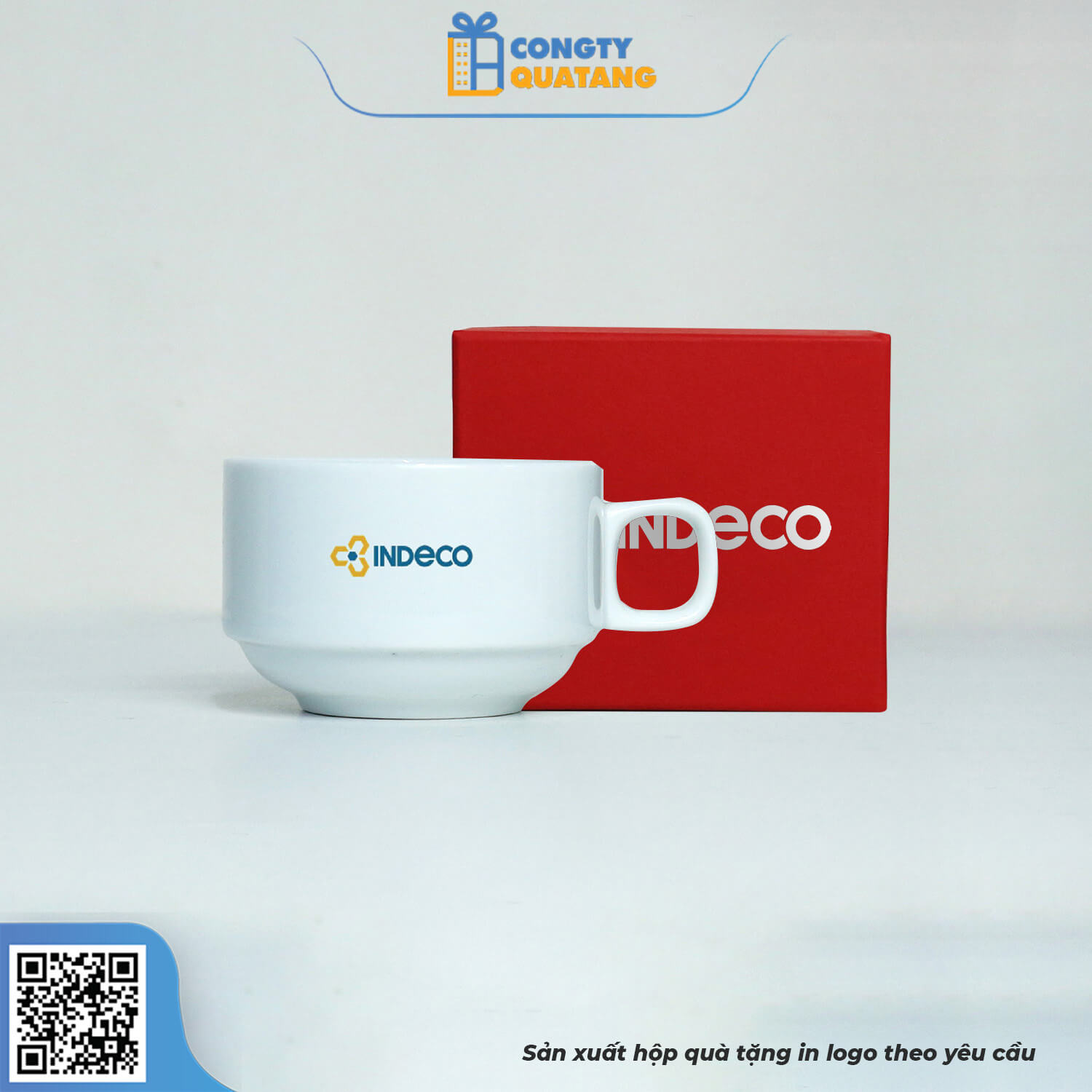 Bộ Ly Sứ Trắng Cafe Vuông QT-CS130 - Congtyquatang.com.vn