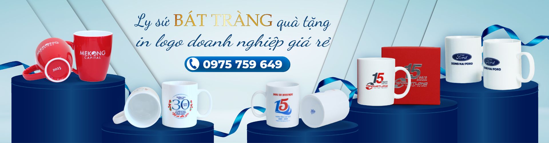 Ly sứ Bát Tràng cao cấp - In logo theo yêu cầu khách hàng