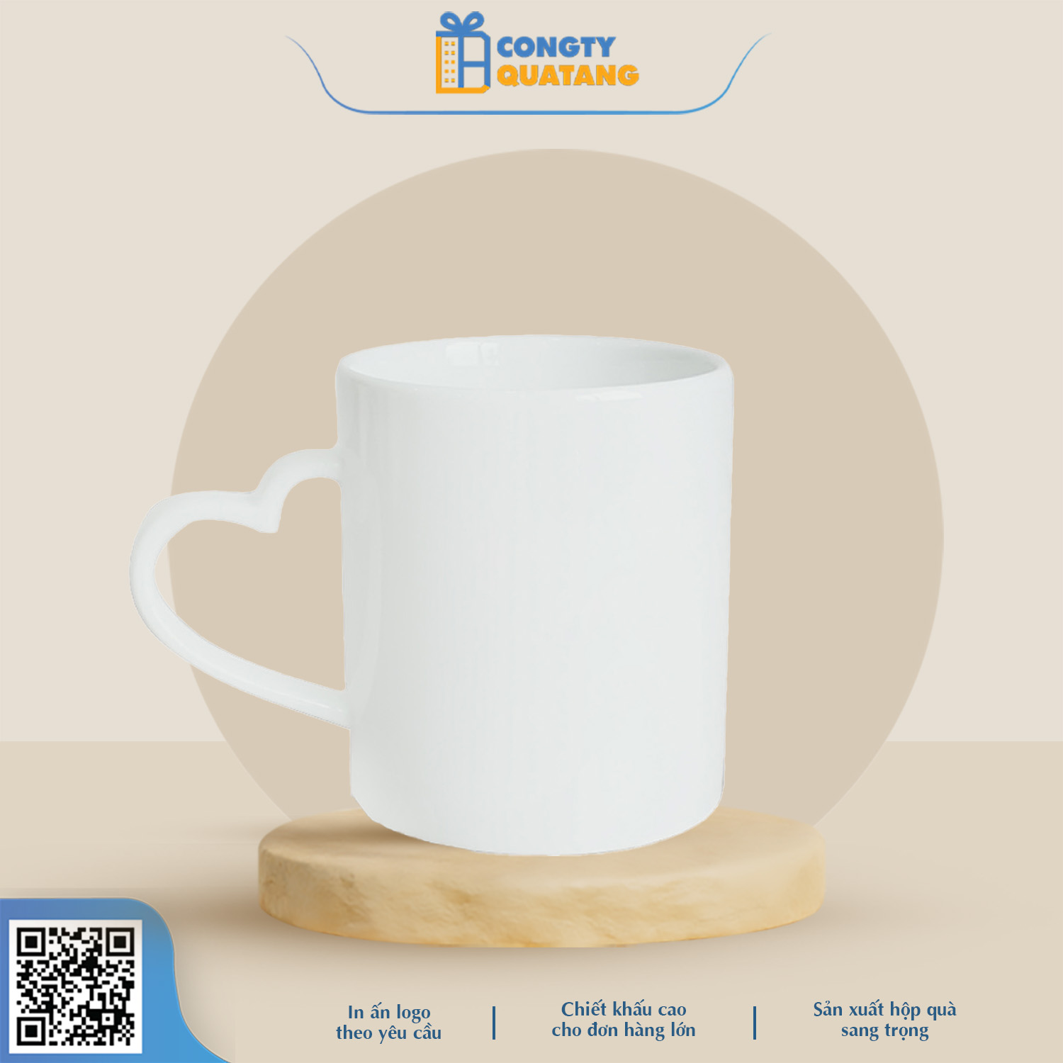Ly Sứ Trắng Dáng C Quai Tim QT-CS126 - Congtyquatang.com.vn