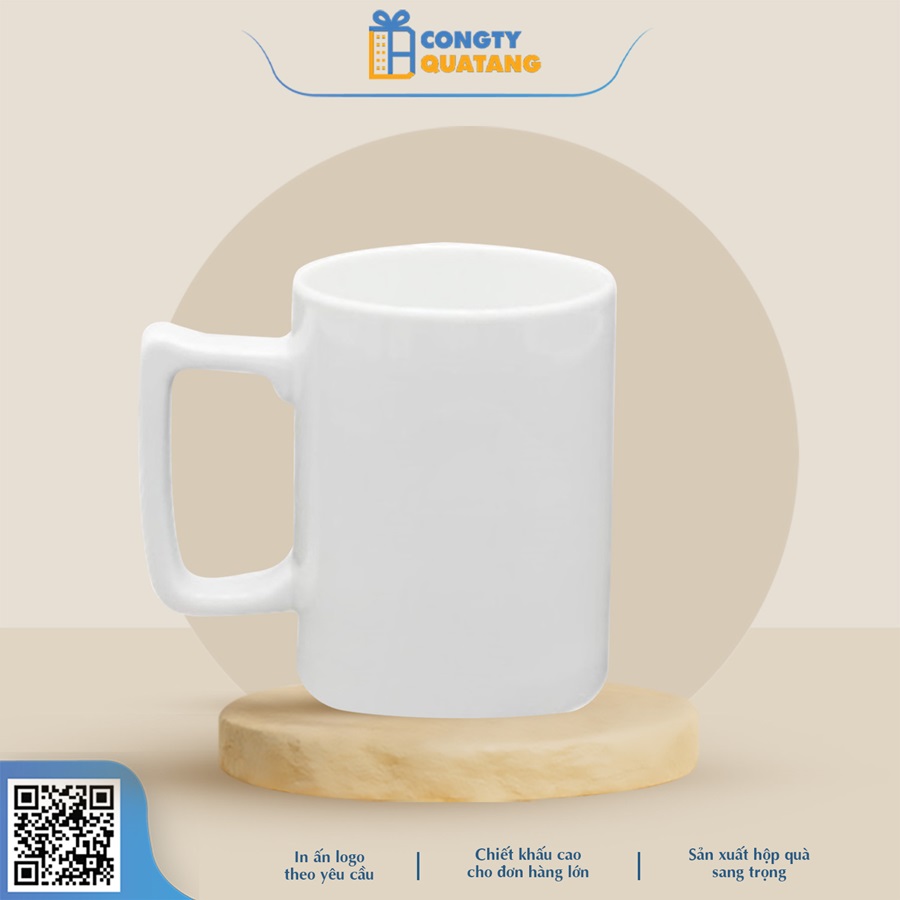 Ly Sứ Trắng Dáng Quai C Vuông QT-CS108 - Congtyquatang.com.vn