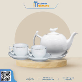 Bộ Ấm Chén Bát Tràng Dáng Bưởi Cành Viền Chỉ Vàng 650ml A023 - congtyquatang.com.vn