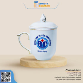 Ly Sứ Trắng Có Nắp Ngọn Lửa – Chỉ Vàng Bát Tràng QT-CS141 - Congtyquatang.com.vn